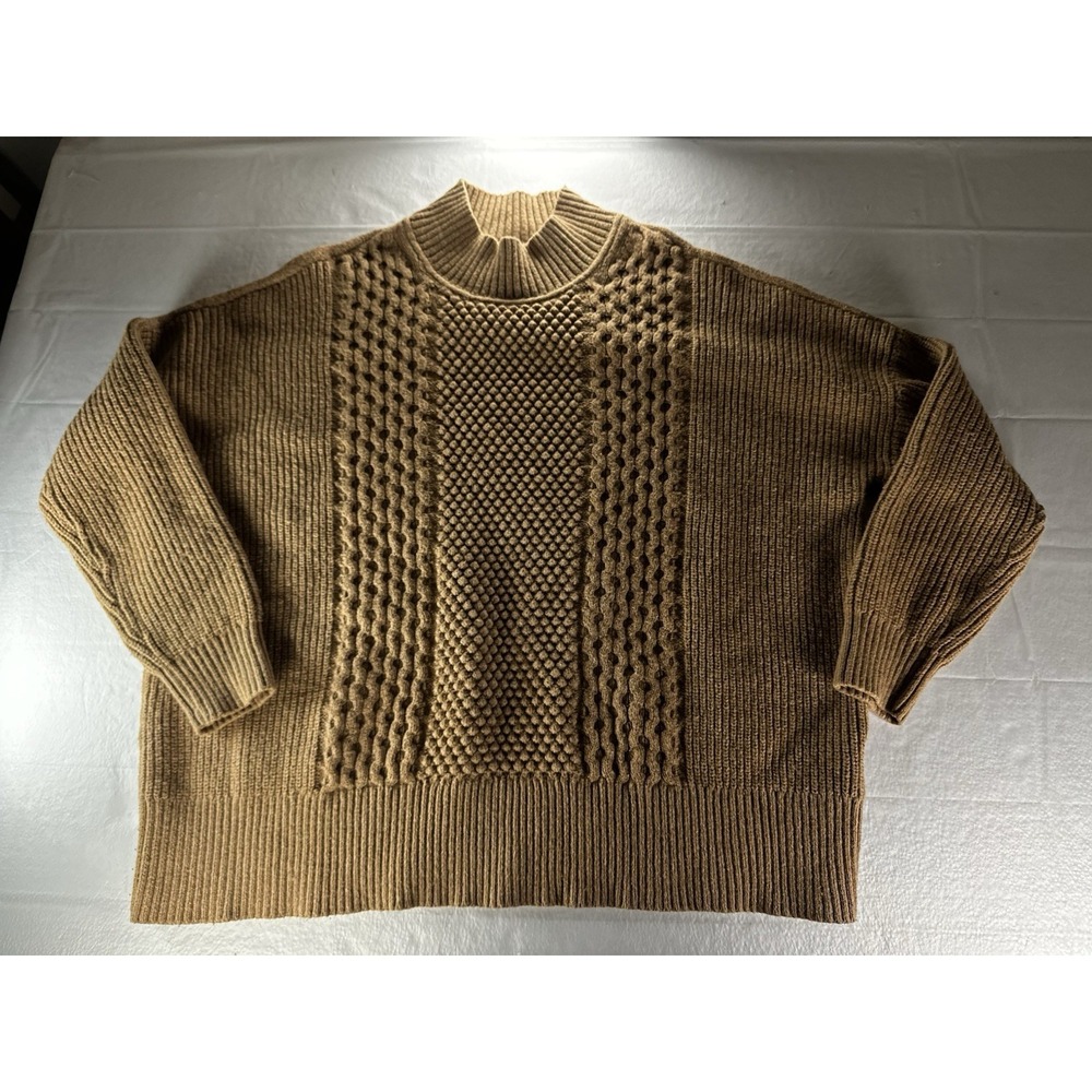 GAP Cable Knit Sweater Womens XL Tan‎ Wool Blend Mock Camel Neck Sweatshirt